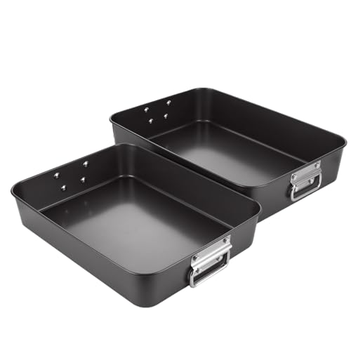 CYEAH 2 Pack Lasagna Pan Deep Baking Pan for Oven, 13.7 in & 16 inch Baking Dishes for Oven, Roasting Pan Brownie Pan with Handles, Nonstick Rectangle Cake Pans Sets for Baking Cooking, Black