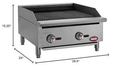 Kratos 24" Commercial Gas Charbroiler - Countertop 2-Burner Stainless Steel Grill, 70,000 BTU Output (29Y-001)