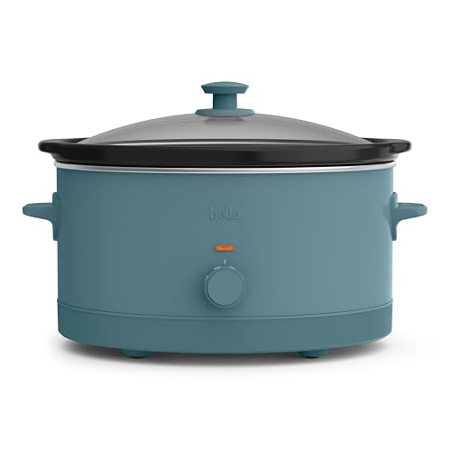 bella 6.0 Qt Manual Slow Cooker, Ceramic Nonstick Coating, 3 Temperature Settings, Dishwasher Safe Stoneware Pot and Tempered Glass Lid, Cool Touch Handles & Tangle Free Cord Wrap, Surf