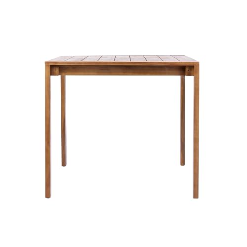 Christopher Knight Home Balew Acacia Wood Patio Dining Set for 4, Solid Wood Outdoor Dining Table Set for 4, 5 Piece Outdoor Dining Set with Rectangular Table and Woven Rope Accents, Teak+Beige