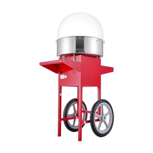 VEVOR Electric Cotton Candy Machine Cart with Cover, Commercial Floss Maker w/Stainless Steel Bowl, Sugar Scoop and Drawer, Perfect for Home, Carnival, Kids Birthday, Family Party, Red