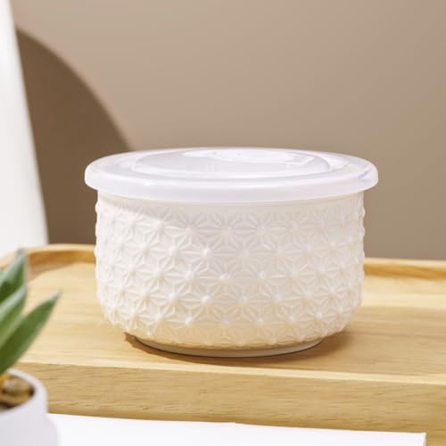 Mosuji 10 oz Set of 4 Oven-Safe Porcelain Ramekins with Lids, Large White Souffle and Creme Brulee Baking Dishes, Ramekin Bowls for Sauce and Dessert