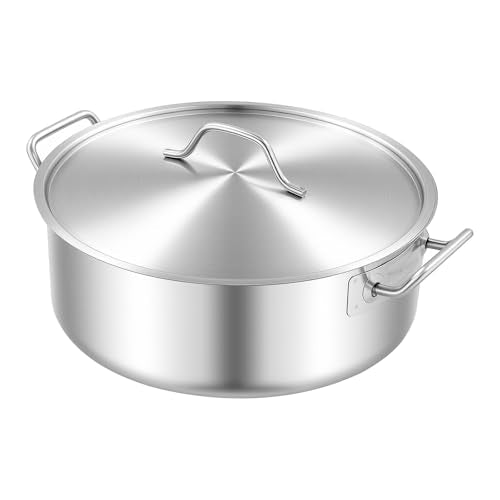 FUODIHEE 11Qt Stainless Steel Braisers with Lid, Commercial Stock Pot Brazier Saute Pan with Handles, All-purpose Soup Saute Pan for Hot Pot Stew, Dishwasher & Microwave Safe, 13inch