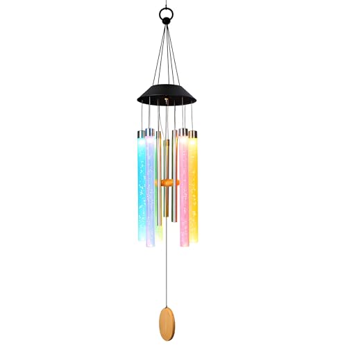 38” Bubble Column Aluminum Tube Solar Light LED Wind Chime for Outside, Weather Resistant Outdoor Garden Patio Soft Tone Decor, Ideal Gift for Birthday, Mother's Day, Meditation, Relaxation
