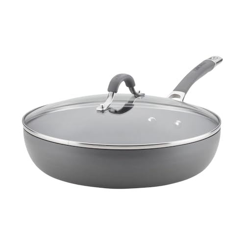 Circulon Radiance Hard Anodized Nonstick Deep Frying Pan with Lid, 12 inch Frying Pan with Lid, Deep Skillet, Gray