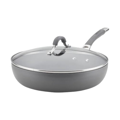 Circulon Radiance Hard Anodized Nonstick Deep Frying Pan with Lid, 12 inch Frying Pan with Lid, Deep Skillet, Gray