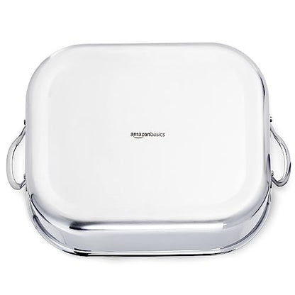 Amazon Basics Stainless Steel Rectangular Roasting Pan with Rack, Turkey Roaster, Dishwasher Safe, Easy to Clean, Oven Safe, 16 in