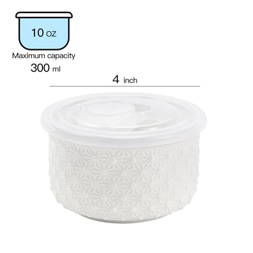 Mosuji 10 oz Set of 4 Oven-Safe Porcelain Ramekins with Lids, Large White Souffle and Creme Brulee Baking Dishes, Ramekin Bowls for Sauce and Dessert
