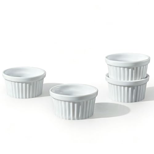 Cinf 1.5 oz Ramekins Pudding Cup Baking Cup Bowls Dishes, Set of 4,Souffle Cups Dishes, Dipping Sauce,Creme Brulee, Custard Cups, Desserts, Oven, Microwave,Dishwasher