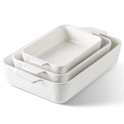 Ceramic Baking Dish Set of 3, Casserole Dishes for Oven, Ideal for Baking, Stewing, Roasting, and Holiday Feasts. The Gift for Mother's Day, Thanksgiving, Christmas, or Housewarming(Bright White)