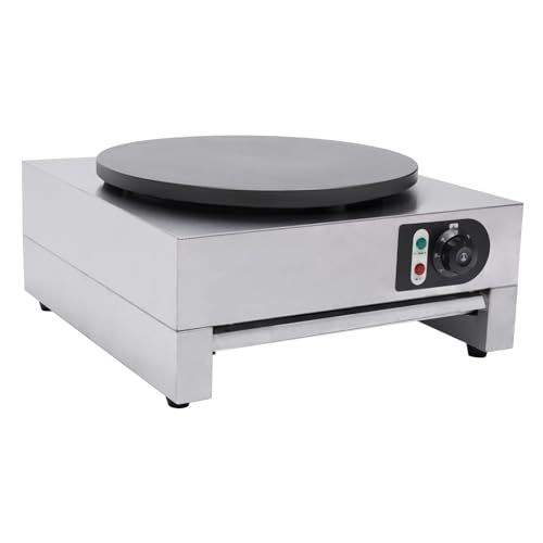 HinLIaDa 16" Commercial Electric Crepe Maker, 3000W Pancake Baking Machine Non-Stick Electric Crepe Pan Single Hotplate Adjustable Temperature 50-300℃(122-572℉) with Batter Spreader for Tortilla