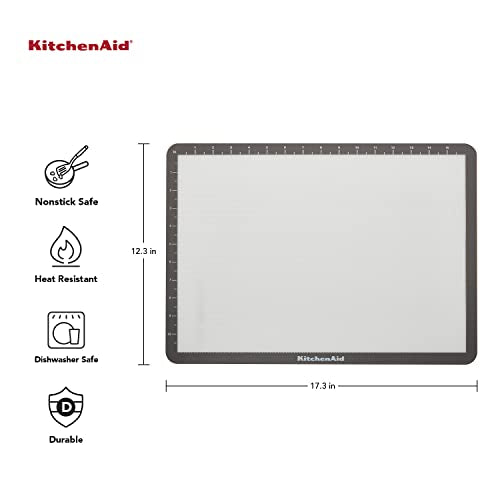 KitchenAid Silicone Large Baking Mat, 12x17-Inch, Gray