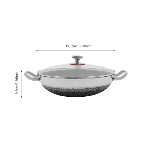 Wtobybt 36cm/14in Stainless Steel Pan with Lid, Double-Handled Frying Pan Hybird Induction Cooking Pans Round Wok for Induction Cookers Electric Ceramic Stoves Electric Stoves