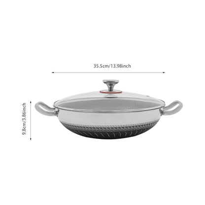 Wtobybt 36cm/14in Stainless Steel Pan with Lid, Double-Handled Frying Pan Hybird Induction Cooking Pans Round Wok for Induction Cookers Electric Ceramic Stoves Electric Stoves