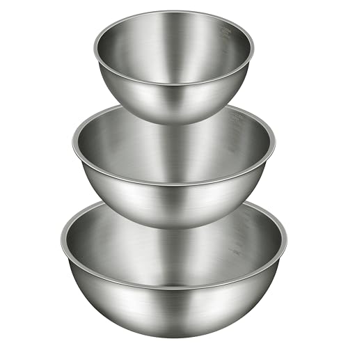 Gronivex Stainless Steel Mixing Bowls Set of 3 (1.5, 2.2 & 3.4 Qt) – Food Grade 304, Thicker-Gauge, Stackable Nesting – Classic Everyday Set for Baking, Salad Prep & Cooking