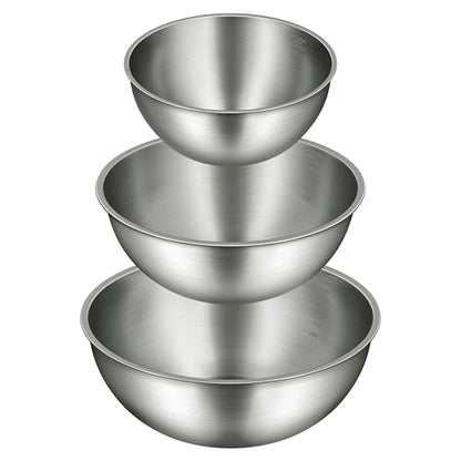 Gronivex Stainless Steel Mixing Bowls Set of 3 (1.5, 2.2 & 3.4 Qt) – Food Grade 304, Thicker-Gauge, Stackable Nesting – Classic Everyday Set for Baking, Salad Prep & Cooking