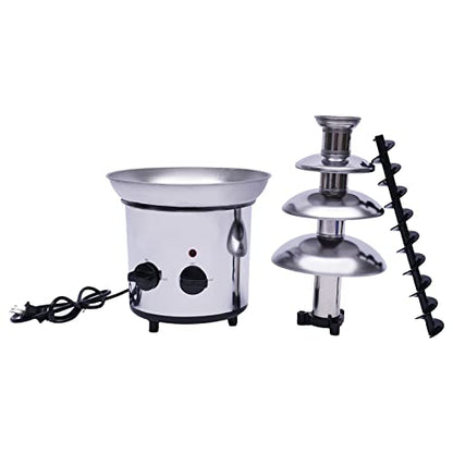 4 Tiers Chocolate Fondue Fountain Stainless Steel Electric Fondue Pot for Party Restaurant Wedding