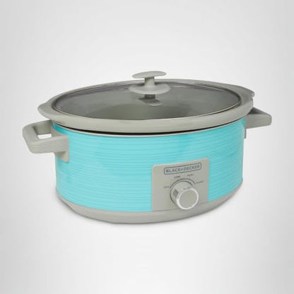 BLACK+DECKER 7-Quart Slow Cooker, SC2007D, Lid Holder, 3 Heat Settings, Extra Large Handles, Dishwasher Safe, Teal
