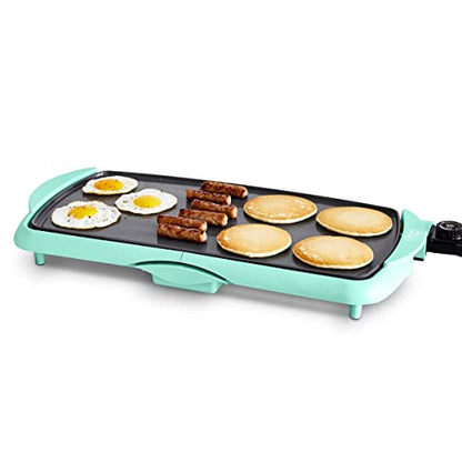 GreenLife 20” Extra Large Electric Griddle, Non-Toxic PFAS & PFOA-Free Ceramic Nonstick, Temperature Control, Quick Even Heating, Removable Drip Tray, Pancakes, Eggs, Sausage, Easy Clean, Turquoise