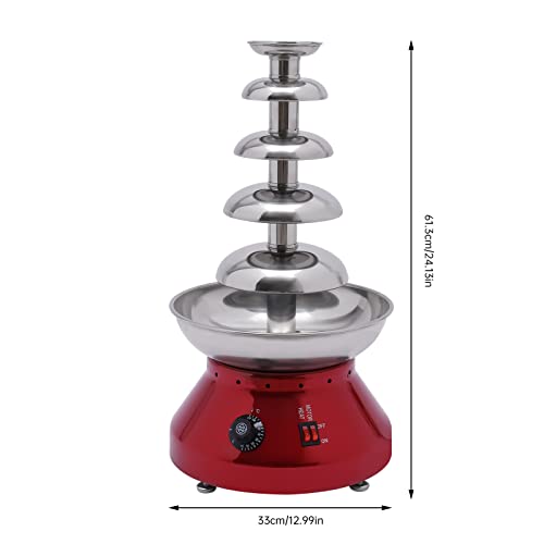 5 Tier Electric Chocolate Fondue Fountain Machine for Parties - 230W Large Chocolate Fountain Machine Melts Cheese Butter Candy and Liqueur - 3000ml/7lbs (Red)