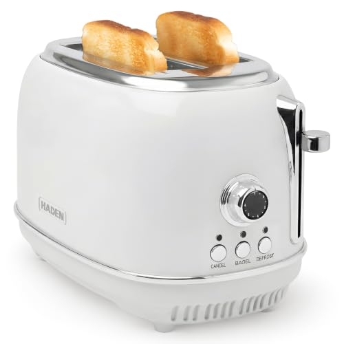 Haden Heritage 2-Slice Wide-Slot Toaster, Stainless-Steel Bread Toaster with Adjustable Browning Control, Non-Slip Feet & Crumb Tray, Ivory & Chrome