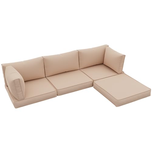 UDPATIO Outdoor Cushions for Patio Furniture Upgraded, Waterproof Patio Furniture Cushions Replacement, 4" Deep Seat Outdoor Sectional Cushion for 4-seat Chair Sofa Couch(Beige)