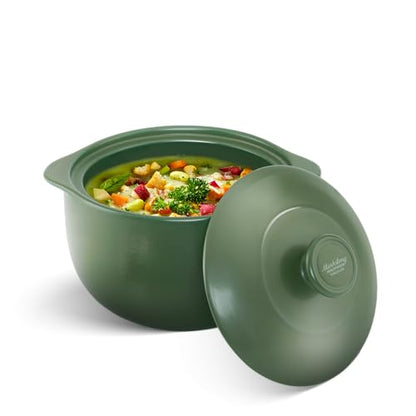 MINH LONG 1-Qt Porcelain Dutch Oven with Lid – Lead & Cadmium Free, Oven Safe to 482°F, Heat Retention, Clay Pot for Cooking on Gas & Infrared Cooktop, Use to Marinate, Cook, Bake, Refrigerate & Serve