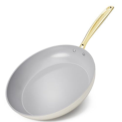 Sanho 12 Inch Nonstick Frying Pan, Diamond-Titanium Ceramic Coating PFAS/PFOA Free, Oven & Dishwasher Safe Skillet, Induction Compatible with Cool Touch PVD Handle