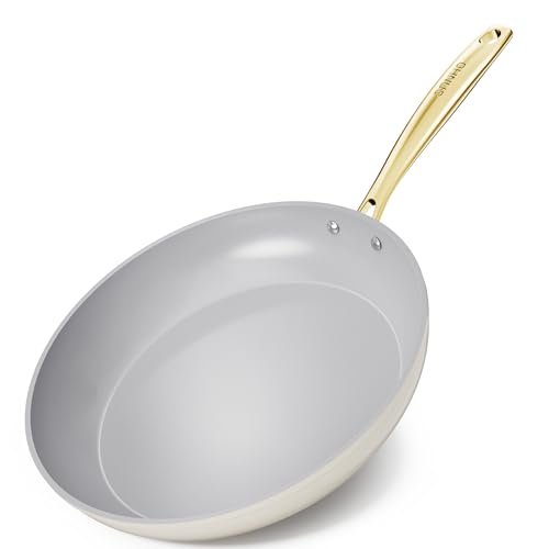 Sanho 12 Inch Nonstick Frying Pan, Diamond-Titanium Ceramic Coating PFAS/PFOA Free, Oven & Dishwasher Safe Skillet, Induction Compatible with Cool Touch PVD Handle