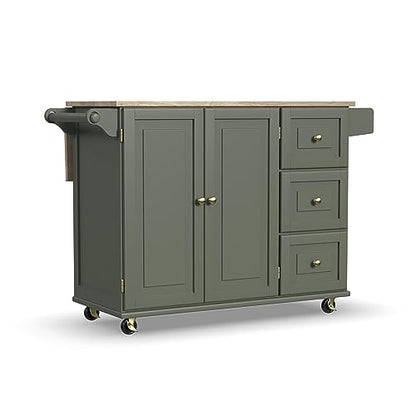 Homestyles Mobile Kitchen Island Cart with Wood Top and Dropleaf Breakfast Bar, 18" D x 53.5" W x 36" H, Green