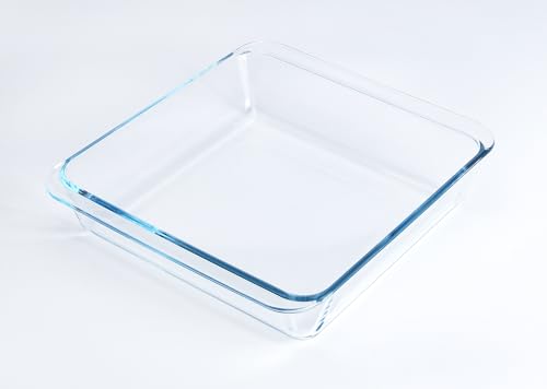 Classic Tempered Glass Baking Dish, Square Borosilicate Glass Baking Pan. Oven, Microwave, Refrigerator and Dishwasher Safe. -2.4L