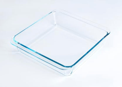 Classic Tempered Glass Baking Dish, Square Borosilicate Glass Baking Pan. Oven, Microwave, Refrigerator and Dishwasher Safe. -2.4L