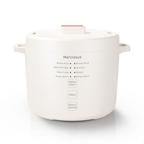 Narcissus 3.5-Cup Rice Cooker for 1-3 People, Multifunctional for Rice, Oatmeal, Quinoa - Slow Cook, Steam, Cook Rice & Steam Dish Together, Rice White