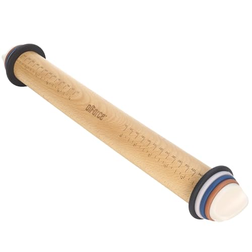 Oiforce Rolling Pin with Adjustable Thickness Rings, Wooden Rolling Pin for Baking, 13.6" Precise Dough Roller for Baking Fondant, Pizza, Pie, Pastry, Pasta, Cookies and More