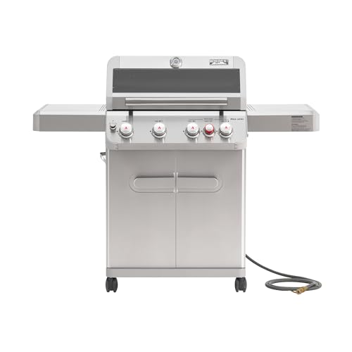 Monument Grills 4+1 Burner Natural Gas Grill with Natural Gas Hose, 50,000 BTU Stainless Steel Outdoor Patio Barbecue Grill, Broil Zone Fast Heating, Knob Lights, and Easy Cleanup, M415BZNG