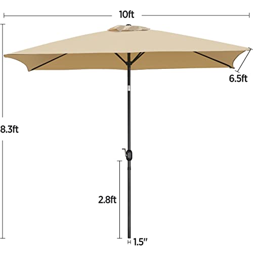 Yaheetech 6.5x10FT Rectangular Outdoor Patio Umbrella Large Market Umbrella w/Push Button Tilt & Crank Lift System & 6 Sturdy Ribs for Garden/Lawn/Beach/Pool/Deck/Backyard - Tan