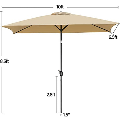 Yaheetech 6.5x10FT Rectangular Outdoor Patio Umbrella Large Market Umbrella w/Push Button Tilt & Crank Lift System & 6 Sturdy Ribs for Garden/Lawn/Beach/Pool/Deck/Backyard - Tan