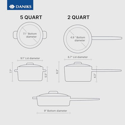 Daniks Orlando 11-Piece Stainless Steel Cookware Set with Glass Lids, Includes Saucepan and Frying Pan, Tri-Ply Bases for Even Heating, Induction Compatible, Dishwasher Safe, Heatproof Handles