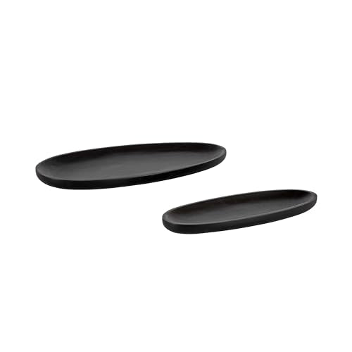 Kate and Laurel Ekata Decorative Oval Solid Wood Nesting Trays, Set of 2, Black, Food-Safe Charcuterie Board Trays for Kitchen Counter or for Use as Ottoman Tray Accents or Coffee Table Tray Decor