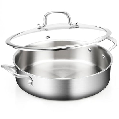 Yeksum 8-Quart Saute Pan with Lid | 13-Inch 3-Ply 18/10 Stainless Steel Deep Fry Pan & Large Skillet, Healthy Non-Toxic Cookware, Oven & Dishwasher Safe