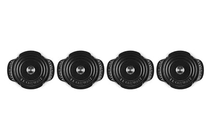 Le Creuset Enameled Cast Iron Gourmand Collection Set of 4 Mini Round Cocotte, .3 qt., Matte Black w/Stainless Steel Knob