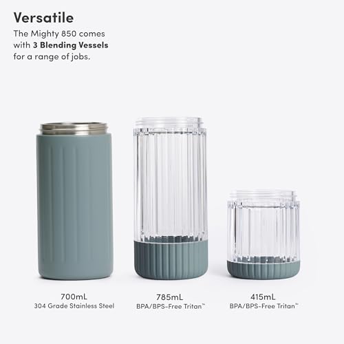 Beast Mighty 850 Stainless Steel | Compact Personal Blender | Extra Vessels | Keeps Blends Cold | Smoothies, Shakes, Sauces, Dips | Portable Straw Caps and Lids | 850W (Mist)