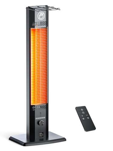 AIRTHRYL 42 INCH Outdoor Patio Heater, 9 Heat Levels & 9 Hour Timer, 1500W, 1S Instant Heat, Infrared Heater with Child Safety Lock, IP65 Waterproof, Tip-Over for Outdoor Indoor Use, Black