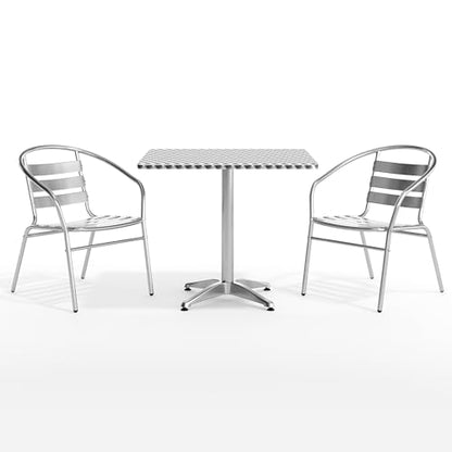 Flash Furniture Lila 31.5'' Square Aluminum Indoor-Outdoor Table Set with 2 Slat Back Chairs