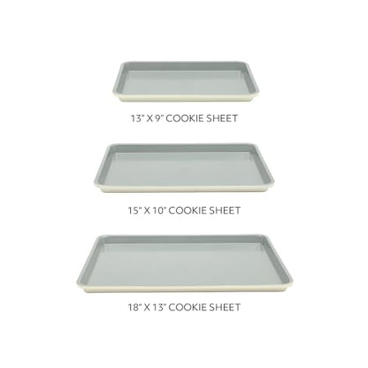 Sur La Table Kitchen Essentials Bake Sale 3-Piece Cookie Sheet Set – Nonstick Carbon Steel Baking Pans (13, 15, 18 Inch) – Grey Easy-Clean Oven Trays for Cookies, Roasting & More