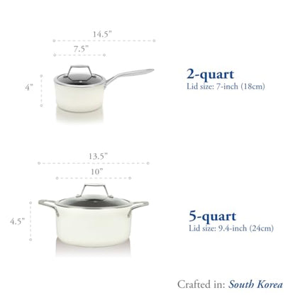 TeChef ValenCera Collection | Ceramic Nonstick Cookware Set, Free of PFAS, PTFE, PFOA, Made in Korea (6-Piece Set)
