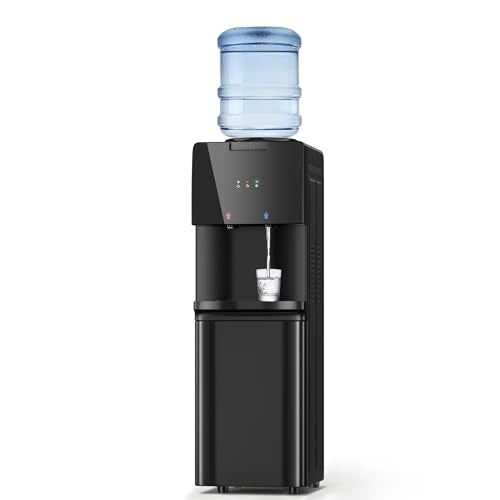 Manastin Water Dispenser with Hot & Cold Water, Top Loading Water Cooler for 3 or 5 Gallon Bottles with Child Safety Lock, Ideal for Kitchens, Offices,Solid Black