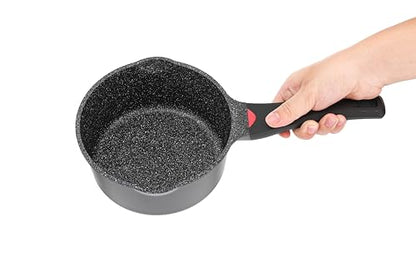 1.3 Quart Sauce Pan with Glass Lid - 6.2 Inch, Non-Stick Ceramic Coating, Induction Compatible, Even Heating - Easy Clean, Non-Toxic, Soft Cool Handle by Cainfy
