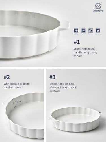 Samsle Ceramic Pie Pan For Baking,13Inch Round Baking Dish With Double Handle,Pie Plate With Ruffled Edge-Microwave, Dishwasher, and Oven Safe