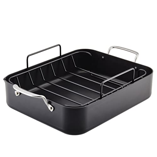 KitchenAid Hard Anodized Roasting Pan/Roaster with Removable Rack, 13 Inch x 15.75 Inch - Matte Black